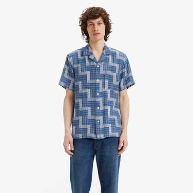 Camisa Levi's® The Sunset Camp Manga Curta Azul Xadrez