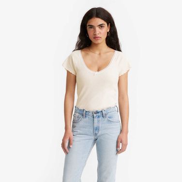 Blusa Levi's® Dry Goods Gola V Manga Curta Bege