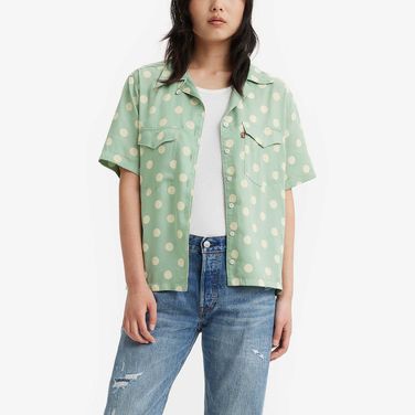 Camisa Levi’s Ember Bowling Manga Curta Verde com Estampa Poá