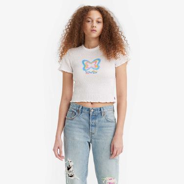 Camiseta Cropped Levi's® Graphic Popcorn Manga Curta Branca