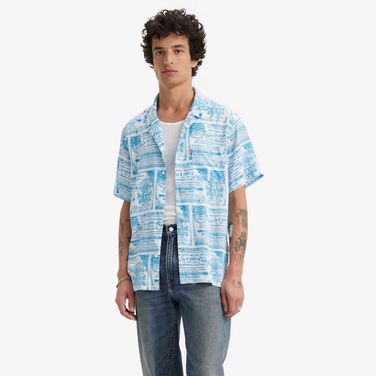 Camisa Levi's The Sunset Camp Manga Curta Estampada Azul Claro