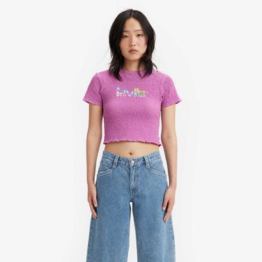 Camiseta Cropped Levi's® Graphic Popcorn Manga Curta Roxa