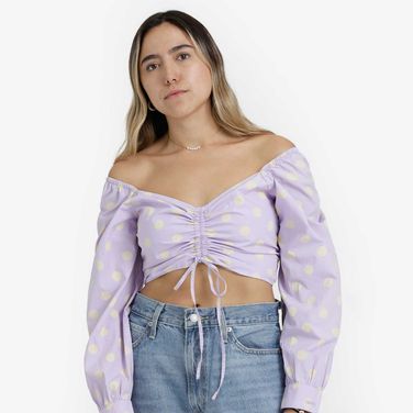 Blusa Cropped Levi's® Diana Manga Longa Roxa Com Estampa