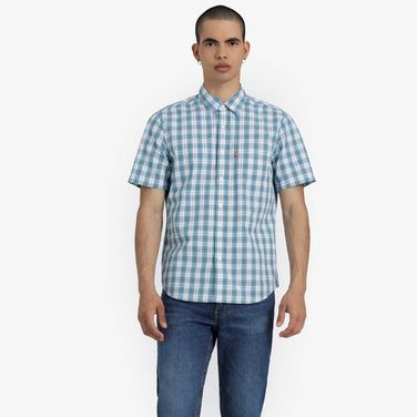 Camisa Levi's® Clássica Standard Xadrez Azul Com Bolso Manga Curta