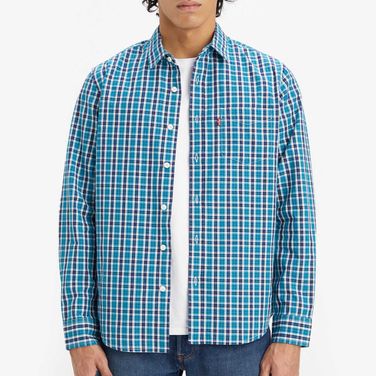 Camisa Levi's Clássica Azul Xadrez com Bolso Manga Longa