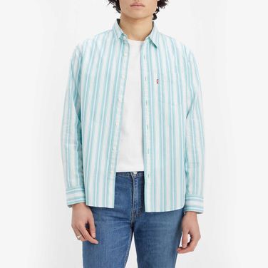 Camisa Levi's® Clássica Standard Azul Listrada com Bolso Manga Longa