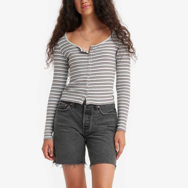 Blusa Levi's Britt Snap Front Top Listrado Manga Longa