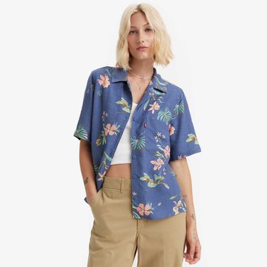 Camisa Levi's Joyce Resort Azul Com Estampa Floral Manga Curta