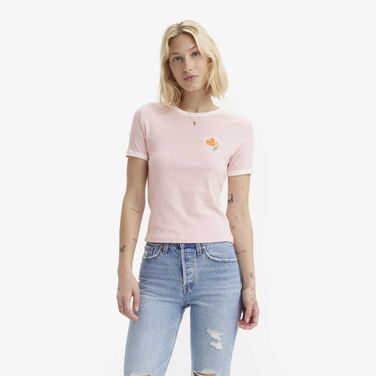 Camiseta Levi's Graphic Ringer Rickie Rosa Manga Curta