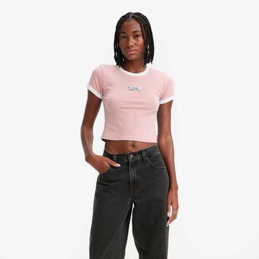 Camiseta Levi's Graphic Ringer Mini Tee Rosa Manga Curta