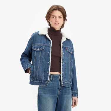 Jaqueta Jeans Levi's® Ex-Boyfriend Sherpa Trucker Lavagem Escura