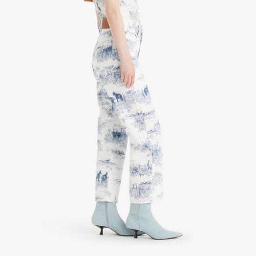 Calça Jeans Levi's Ribcage Straight Ankle Branca Com Estampa