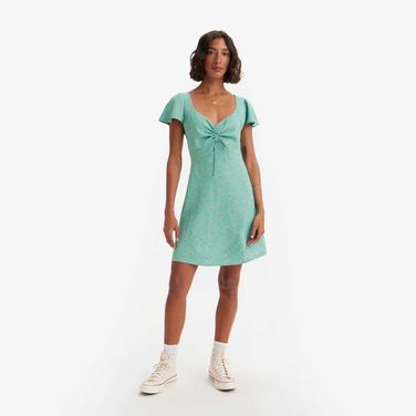 Vestido Levi's Skylar Flutter Verde Com Estampa Floral Manga Curta