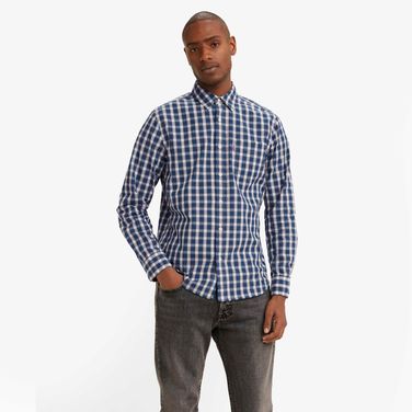 Camisa Levi's Classic Standard Azul Xadrez com Bolso Manga Longa