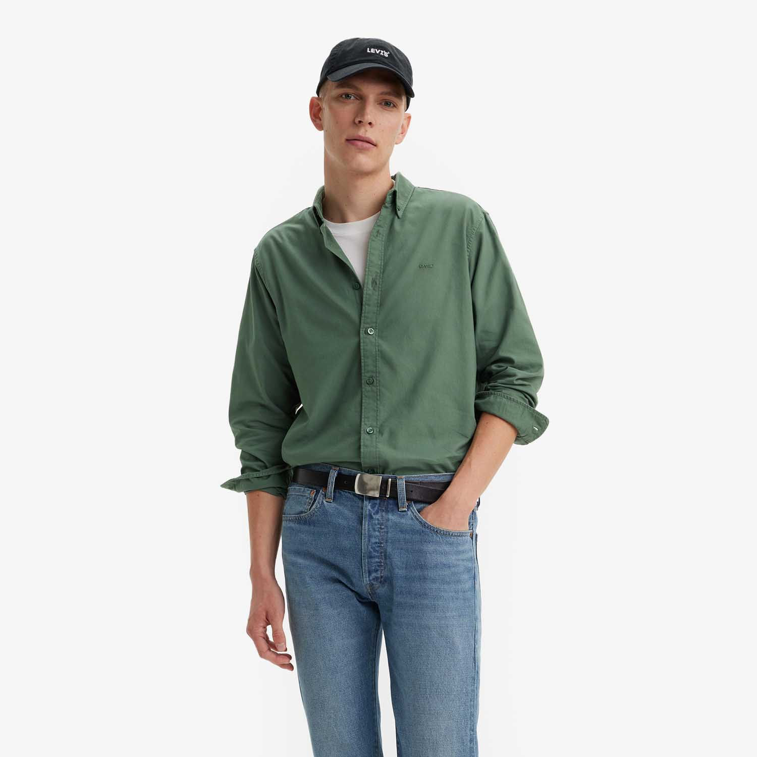 J.VER Camicia da uomo a maniche corte in cotone e lino