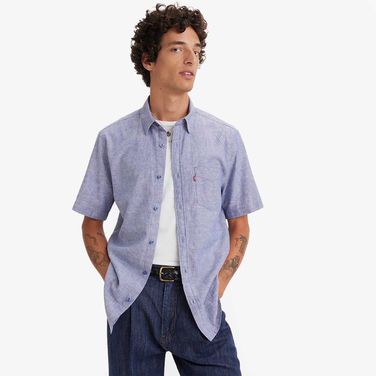 Camisa Linho Levi's Sunset Standard Azul Manga Curta com Bolso