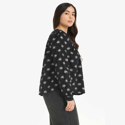 Blusa Levi's Mietra Blouse Preta Com Estampa Floral Manga Longa