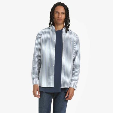 Camisa Levi's® Authentic Button Down Listrada Azul Claro Manga Longa