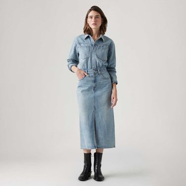 Vestido Jeans Levi's® Western Denim Midi Lavagem Clara