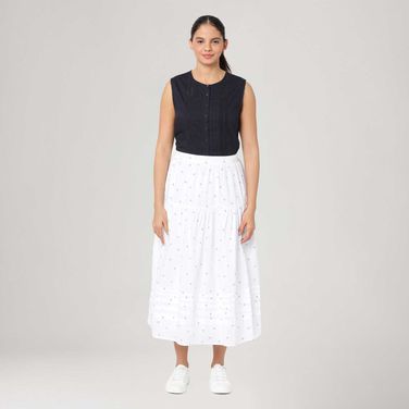 Saia Midi Levi's® Becca Tiered Branca com Flores