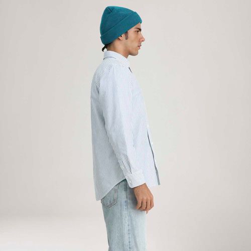 Camisa Levi's® Authentic Button Down Azul com Listras Manga Longa