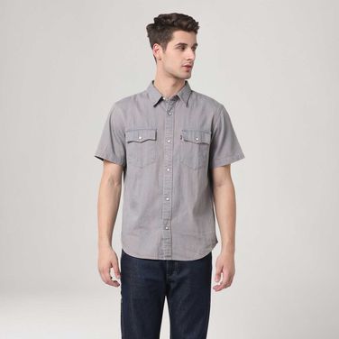 Camisa Jeans Levi's® Relaxed Fit Western Cinza Manga Curta