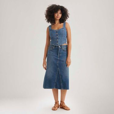 Saia Jeans Levi's® High Rise Aline Decon Lavagem Média