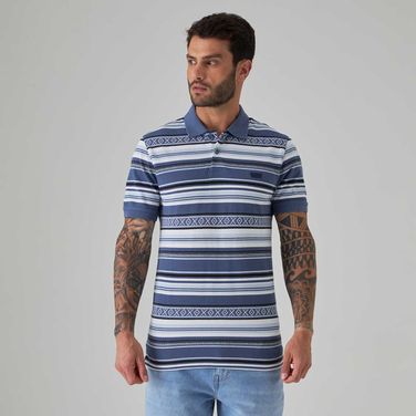 Camisa Polo Levi's Slim Housemark Azul com Listras Manga Curta