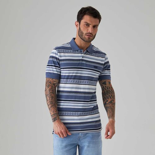 Camisa Polo Levi's Slim Housemark Azul com Listras Manga Curta