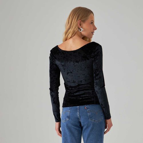 Blusa Levi's Bodega Open Neck Veludo Preta Manga Longa