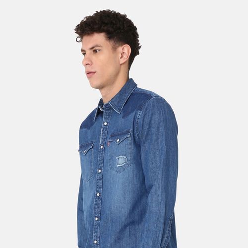 Camisa Jeans Levi's® Barstow Western Standard Lavagem Escura Manga Longa