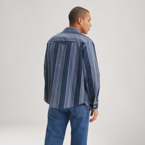 Camisa Levi's® Relaxed Fit Western Azul com Listras Manga Longa