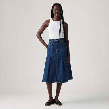Saia Jeans Levi's® Pleated Midi Lavagem Escura