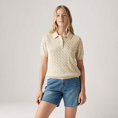 Camisa Polo Levi's® Lavender Pointelle Bege Manga Curta