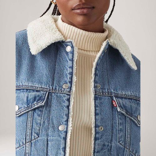 Jaqueta Jeans Levi's® 90's Sherpa Trucker Lavagem Escura