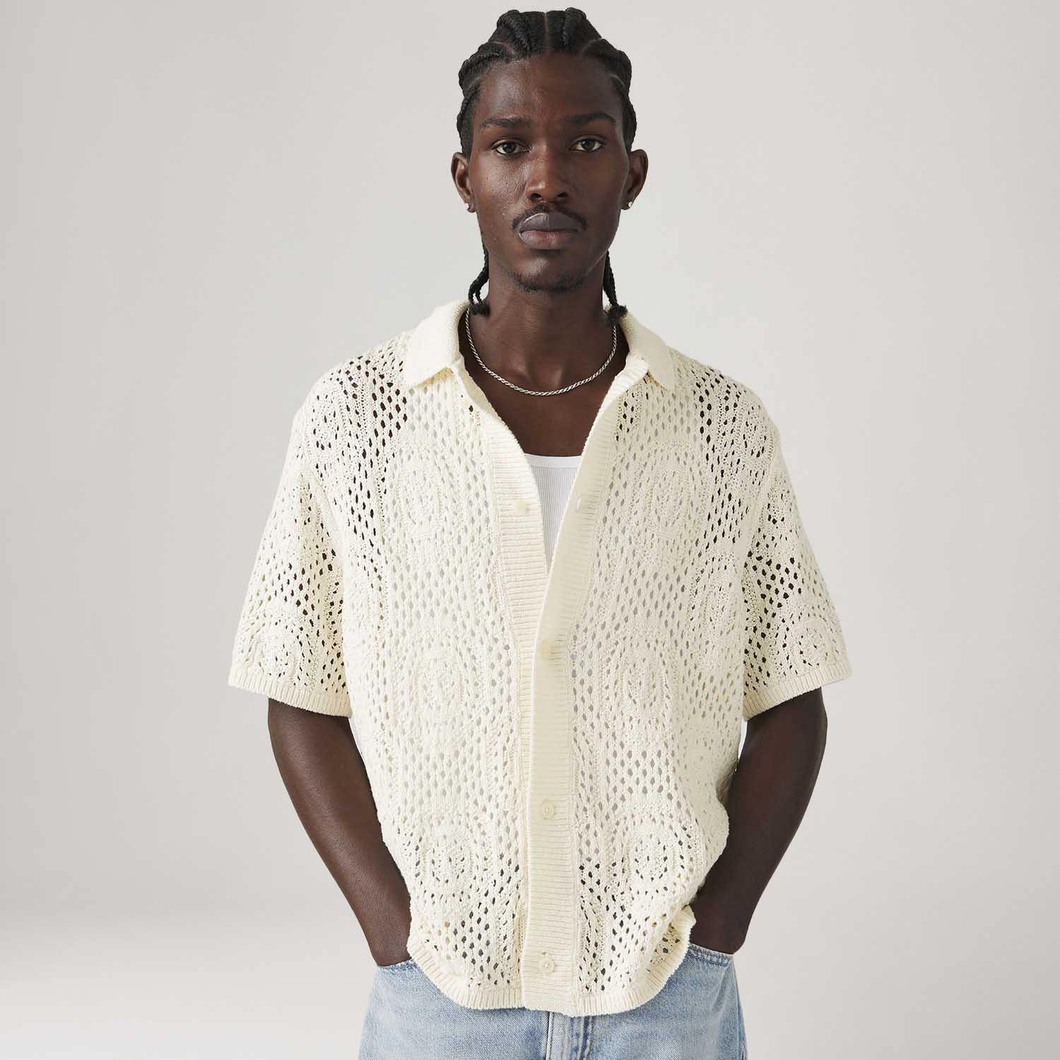 Camisa Levi's® Sweater Camp Shirt Tricot Off White Manga Curta