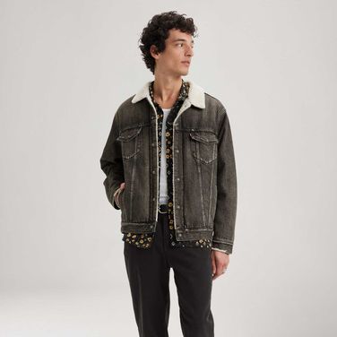 Jaqueta Jeans Levi's® Trucker Sherpa Relaxed Preta
