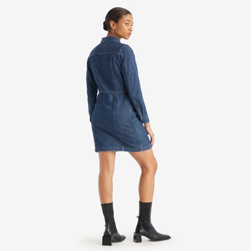 Vestido Jeans Levi's® Flynn Western Lavagem Escura Manga Longa