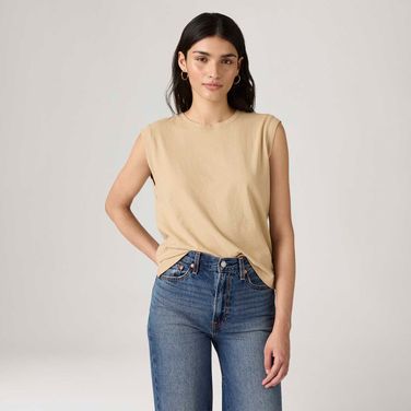 Blusa Levi's® Boxy Tank Cinza Bege Manga Curta