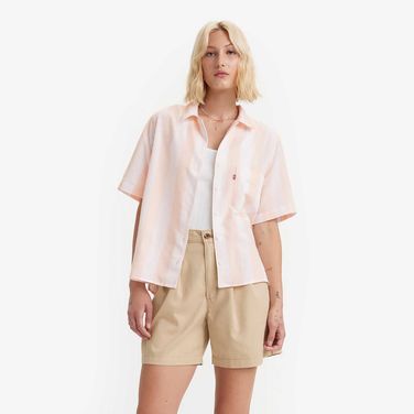 Camisa Levi's® Joyce Resort Listrada Rosa Manga Curta