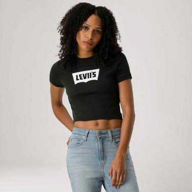 Camiseta Levi's® Sporty Tee Ringer Preta Manga Curta