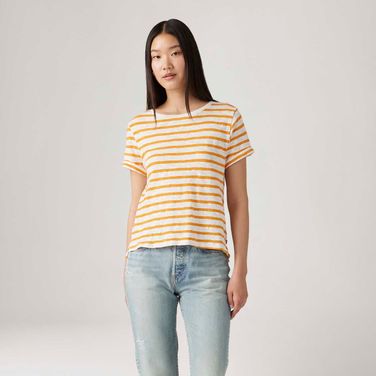 Camiseta Levi's® Margot Listrada Laranja Manga Curta