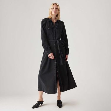 Vestido Jeans Levi's® Quinney Preto Manga Longa