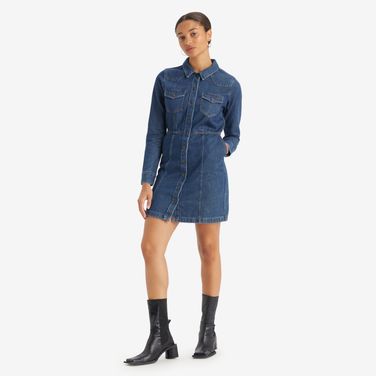 Vestido Jeans Levi's® Flynn Western Lavagem Escura Manga Longa