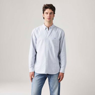 Camisa Levi's® Authentic Button Down Azul com Listras Manga Longa