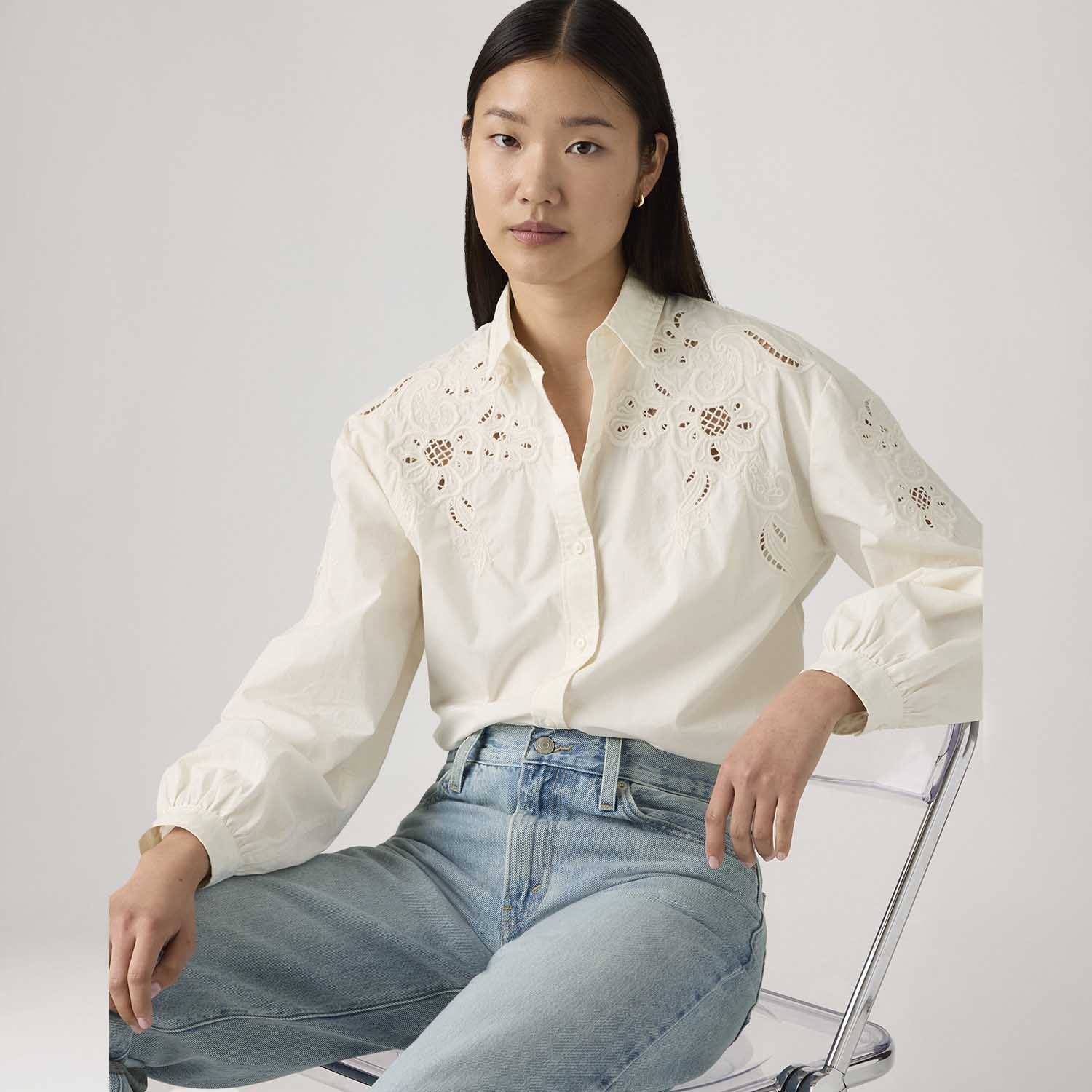 Blusa Levi's® Janie Holiday Manga Longa Off White - Levi's® Brasil