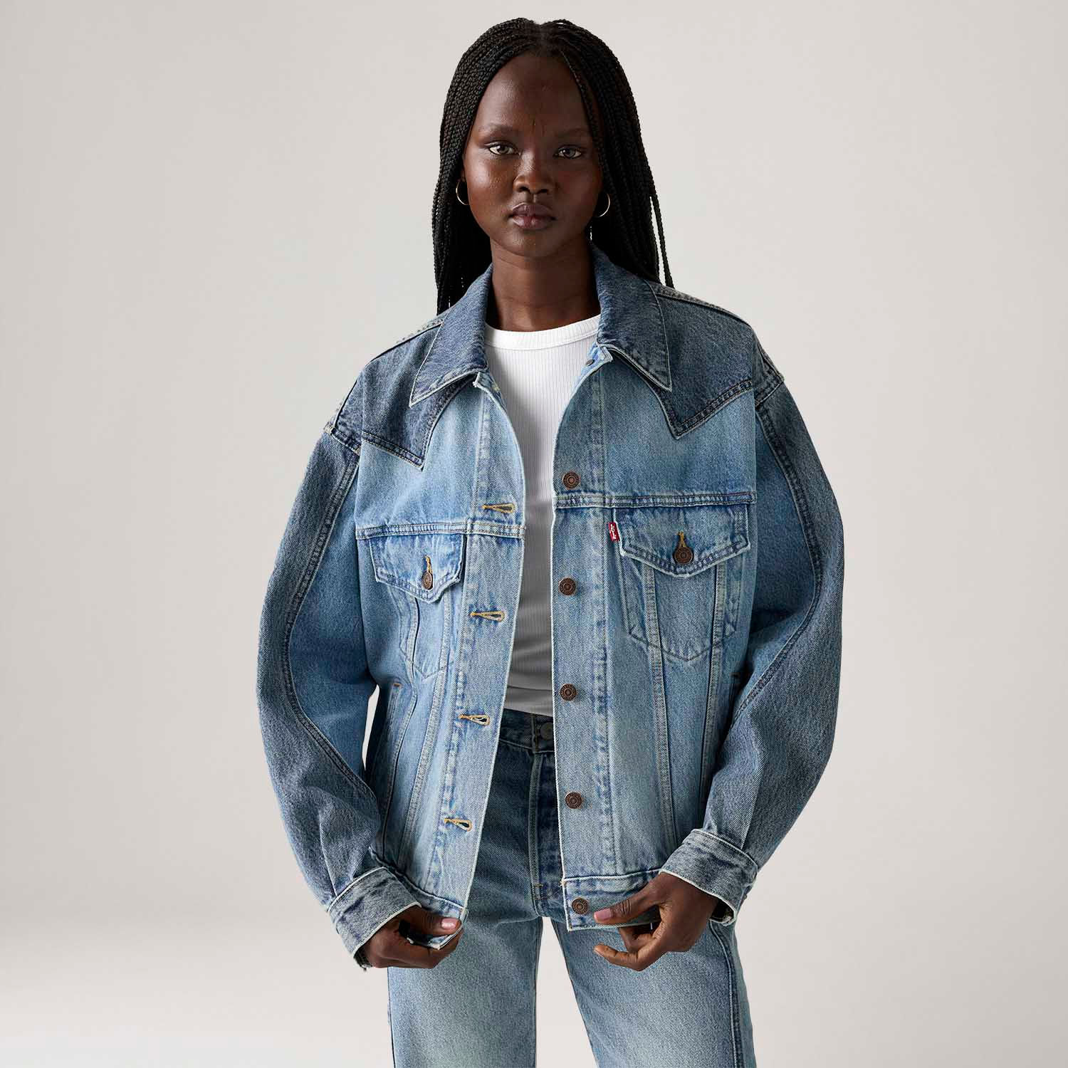 Jaqueta Jeans Levi's® 90's Western Pieced Trucker Lavagem Média Jaqueta Jeans Levi's® 90's Western Pieced Trucker Lavagem Média