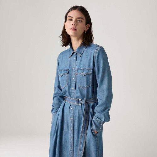 Vestido Jeans Levi's® Quincey Maxi Manga Longa Lavagem Média