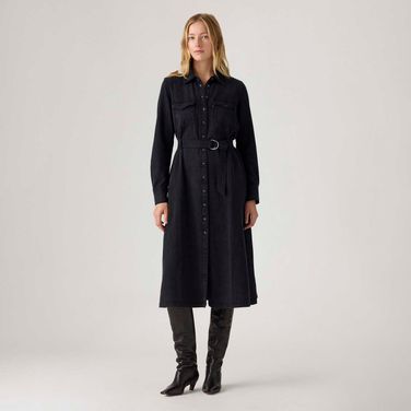 Vestido Jeans Levi's® Quincey Maxi Manga Longa Preto