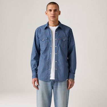 Camisa Jeans Levi's® Barstow Western Manga Longa Azul